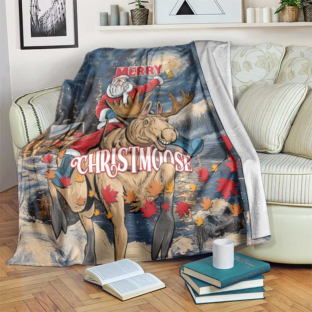 Merry Christmoose Blanket Santa Claus Riding Moose Starry Night