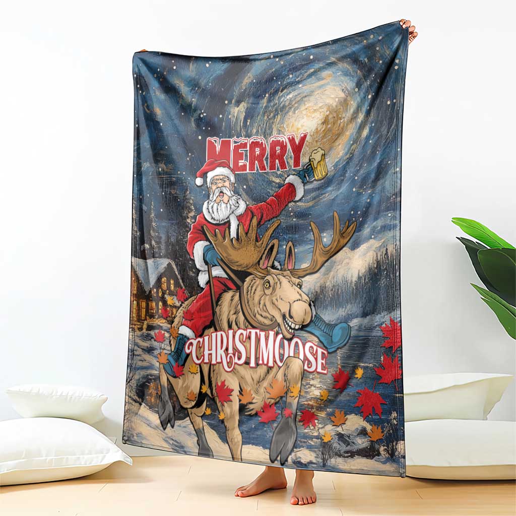 Merry Christmoose Blanket Santa Claus Riding Moose Starry Night