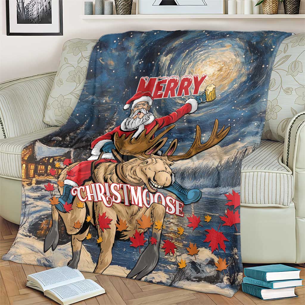 Merry Christmoose Blanket Santa Claus Riding Moose Starry Night