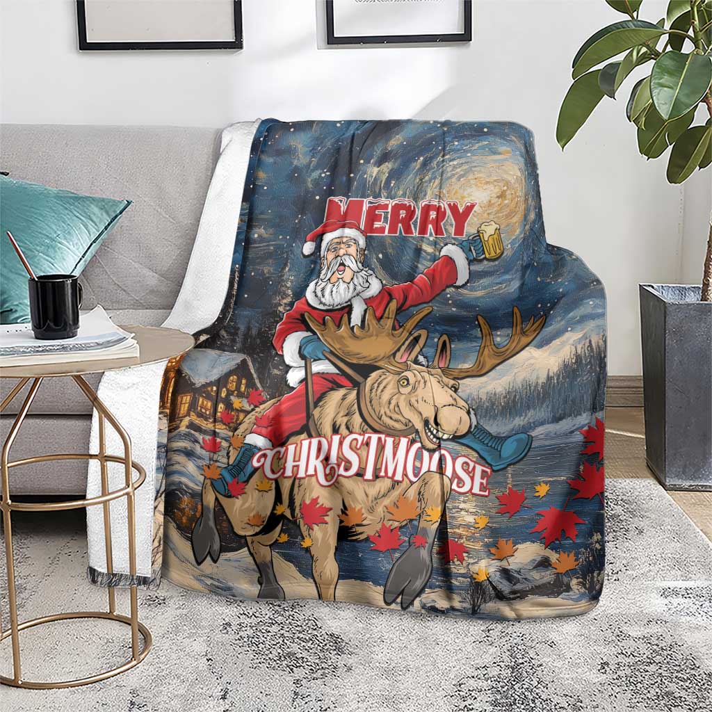 Merry Christmoose Blanket Santa Claus Riding Moose Starry Night