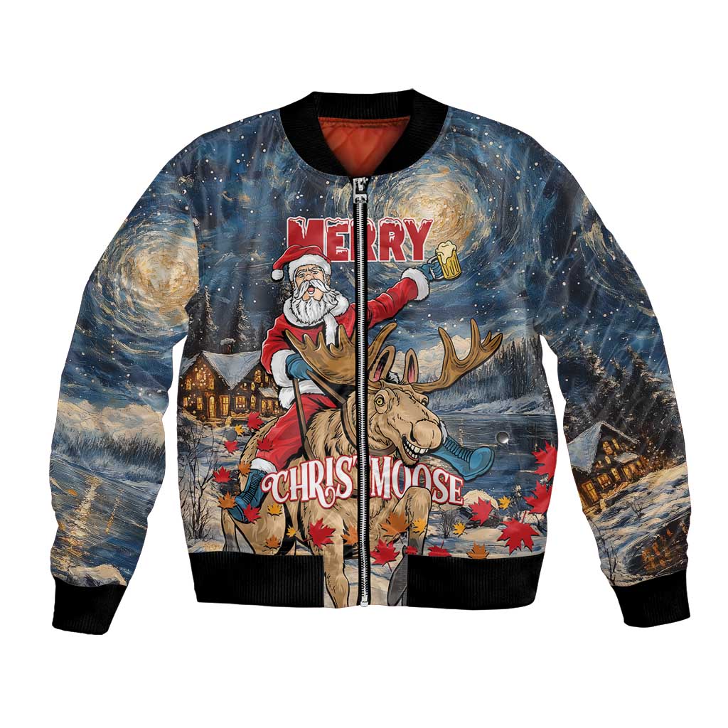 Personalized Merry Christmoose Bomber Jacket Santa Claus Riding Moose Starry Night - Wonder Print Shop