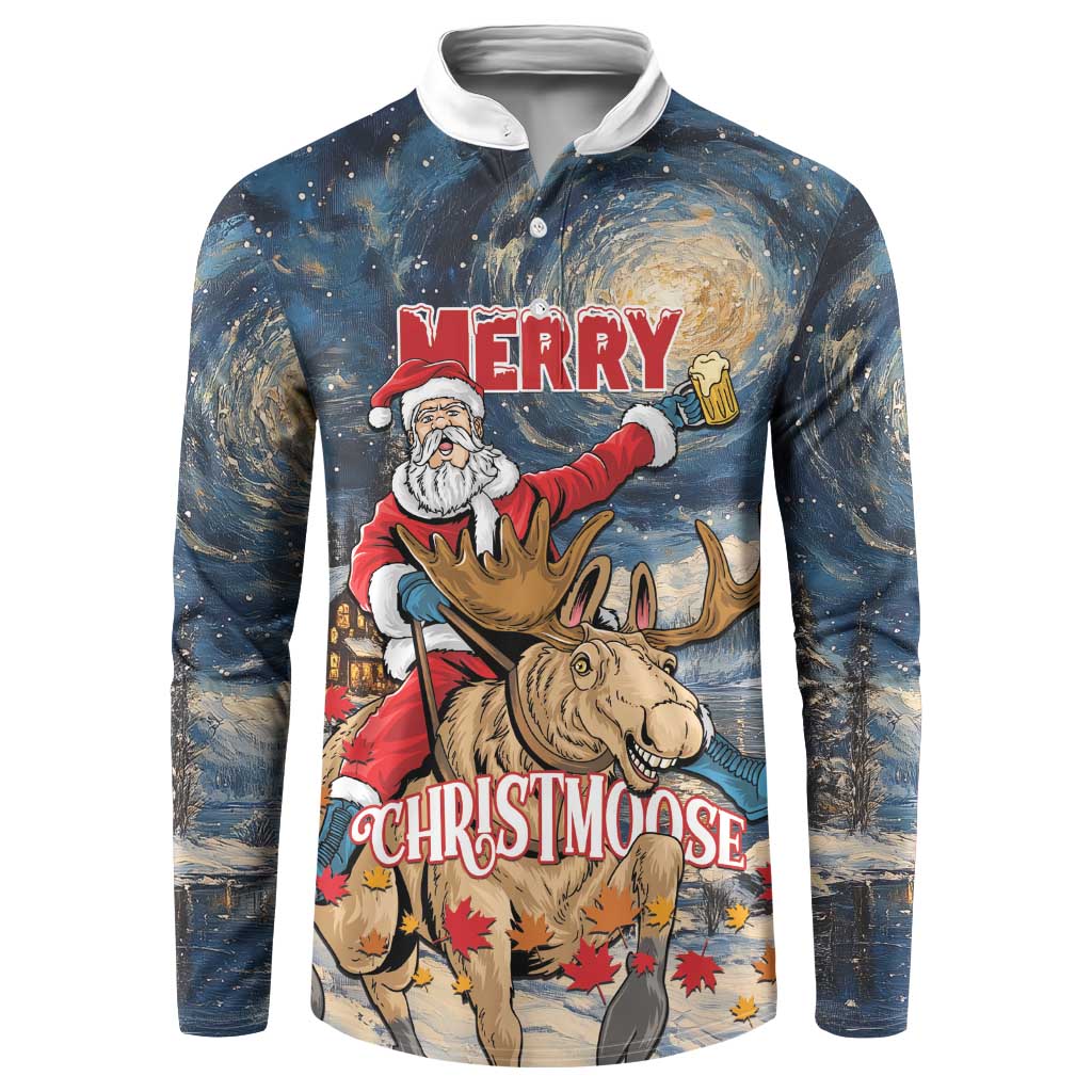 Personalized Merry Christmoose Button Sweatshirt Santa Claus Riding Moose Starry Night - Wonder Print Shop