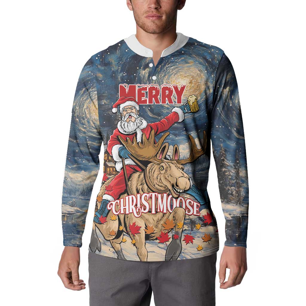 Personalized Merry Christmoose Button Sweatshirt Santa Claus Riding Moose Starry Night - Wonder Print Shop