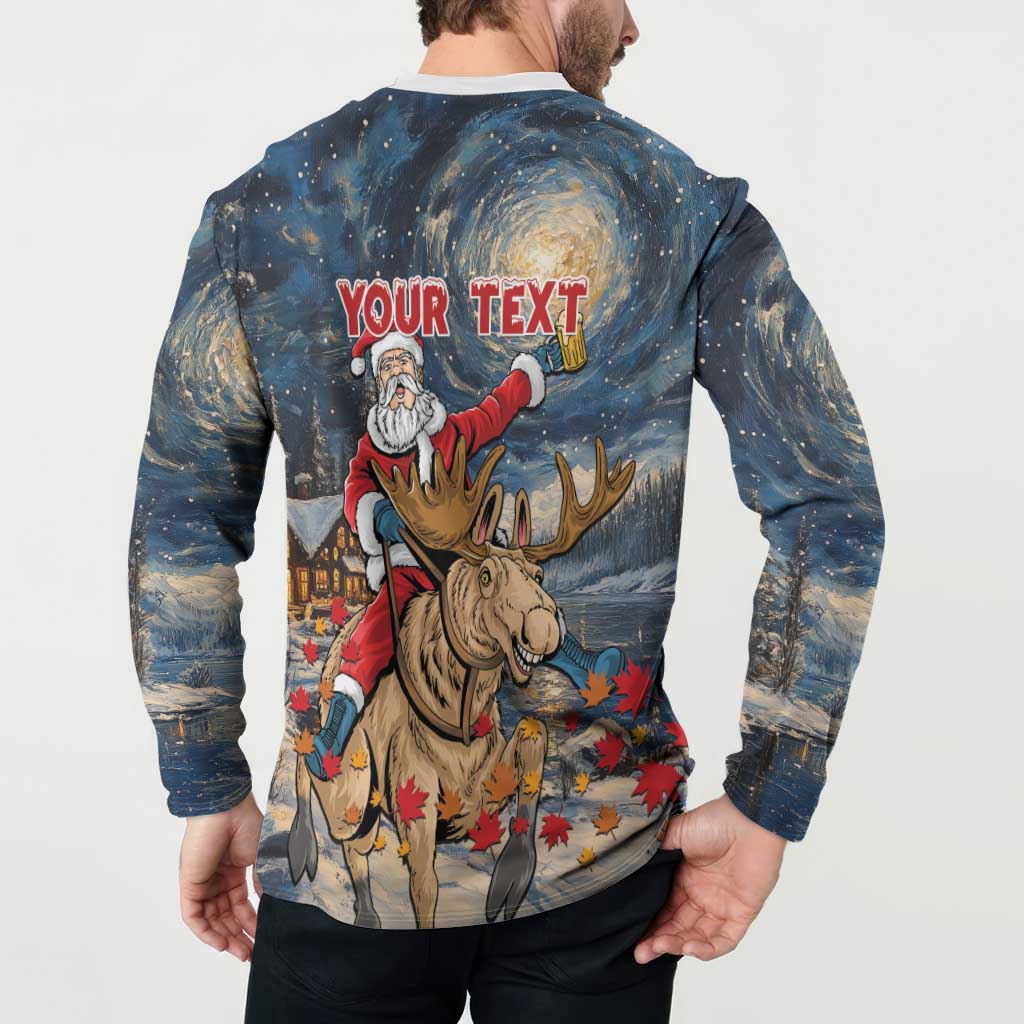 Personalized Merry Christmoose Button Sweatshirt Santa Claus Riding Moose Starry Night - Wonder Print Shop