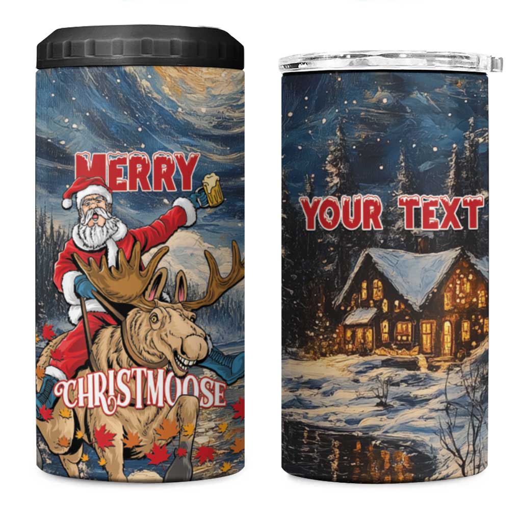 Personalized Merry Christmoose 4 in 1 Can Cooler Tumbler Santa Claus Riding Moose Starry Night - Wonder Print Shop