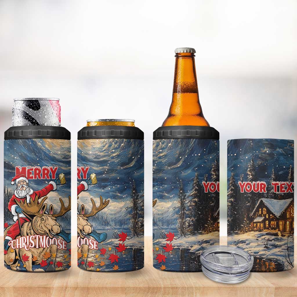 Personalized Merry Christmoose 4 in 1 Can Cooler Tumbler Santa Claus Riding Moose Starry Night - Wonder Print Shop