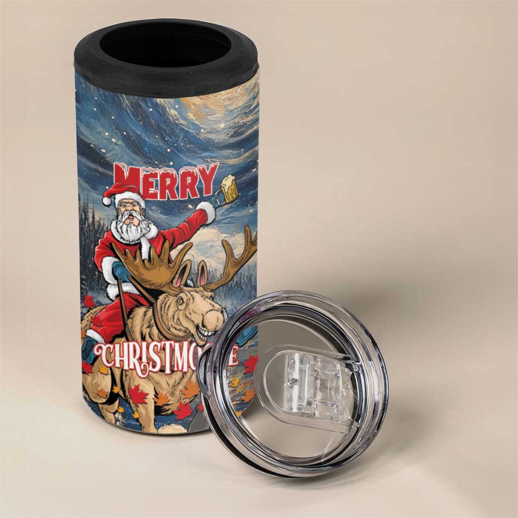 Personalized Merry Christmoose 4 in 1 Can Cooler Tumbler Santa Claus Riding Moose Starry Night - Wonder Print Shop