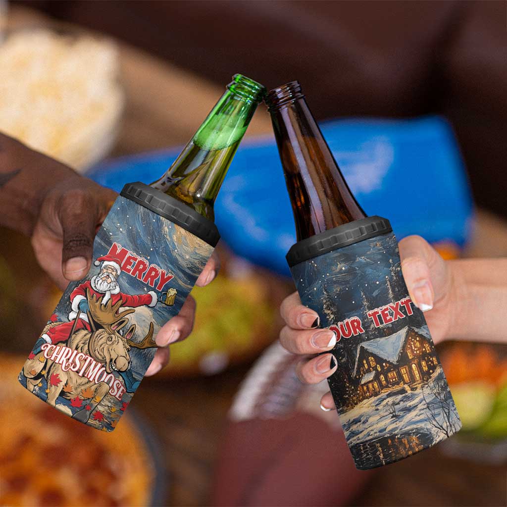 Personalized Merry Christmoose 4 in 1 Can Cooler Tumbler Santa Claus Riding Moose Starry Night - Wonder Print Shop