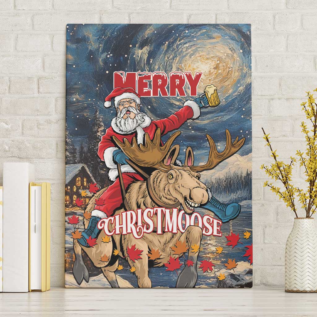 Merry Christmoose Canvas Wall Art Santa Claus Riding Moose Starry Night - Wonder Print Shop