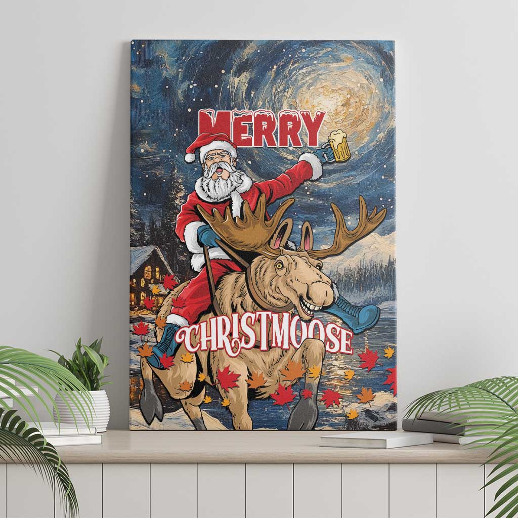 Merry Christmoose Canvas Wall Art Santa Claus Riding Moose Starry Night - Wonder Print Shop