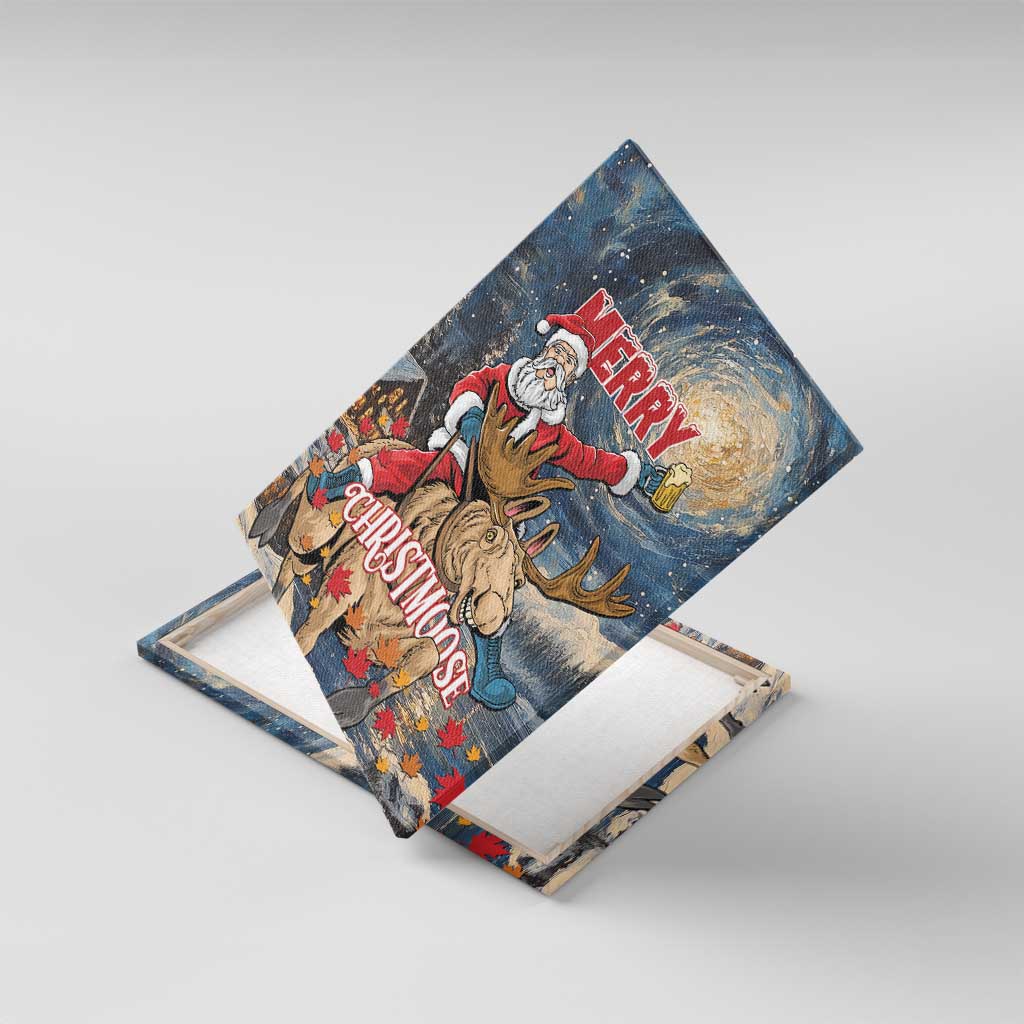 Merry Christmoose Canvas Wall Art Santa Claus Riding Moose Starry Night - Wonder Print Shop