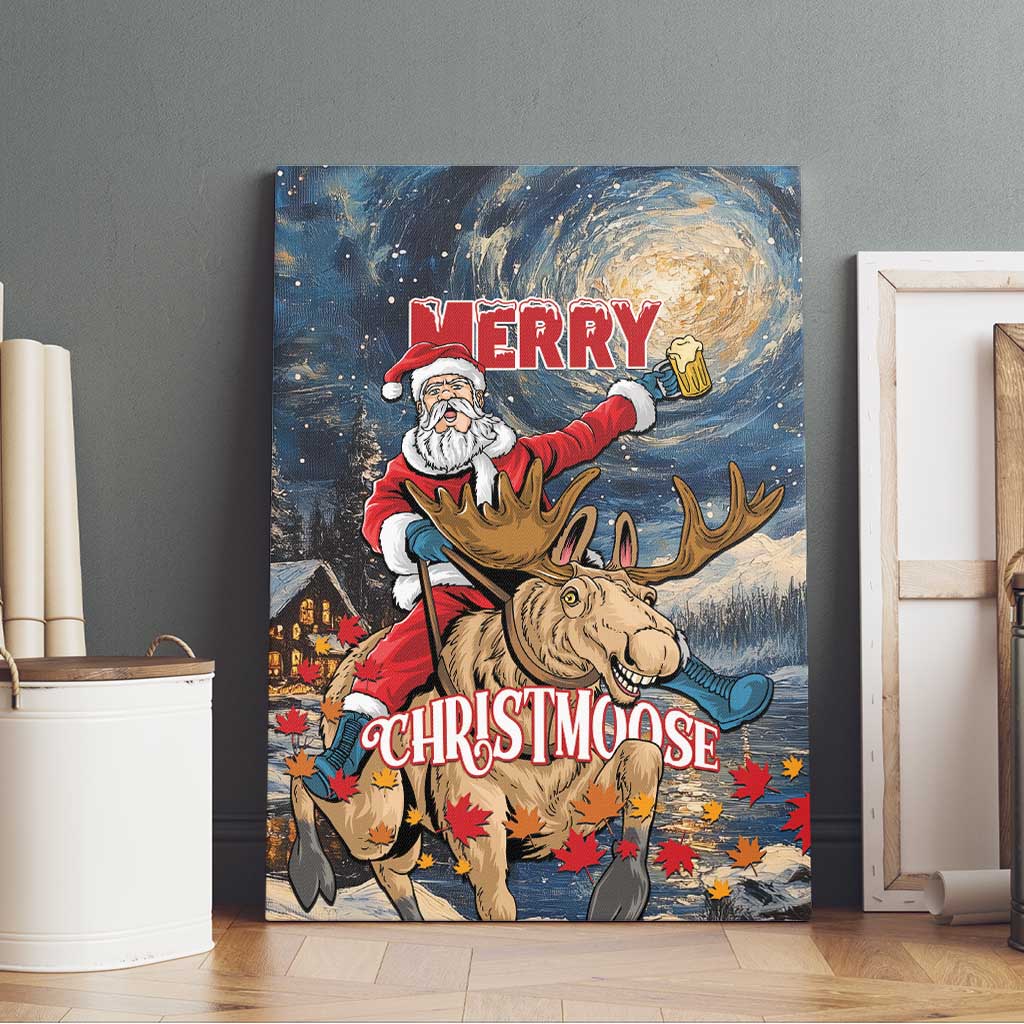 Merry Christmoose Canvas Wall Art Santa Claus Riding Moose Starry Night - Wonder Print Shop