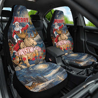 Merry Christmoose Car Seat Cover Santa Claus Riding Moose Starry Night - Wonder Print Shop