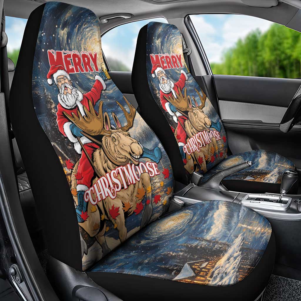 Merry Christmoose Car Seat Cover Santa Claus Riding Moose Starry Night - Wonder Print Shop