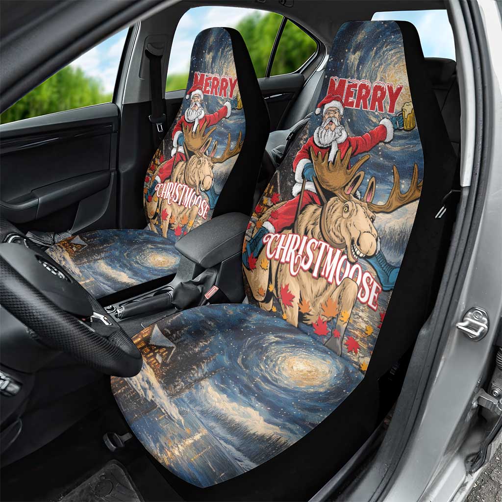 Merry Christmoose Car Seat Cover Santa Claus Riding Moose Starry Night - Wonder Print Shop