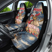 Merry Christmoose Car Seat Cover Santa Claus Riding Moose Starry Night - Wonder Print Shop