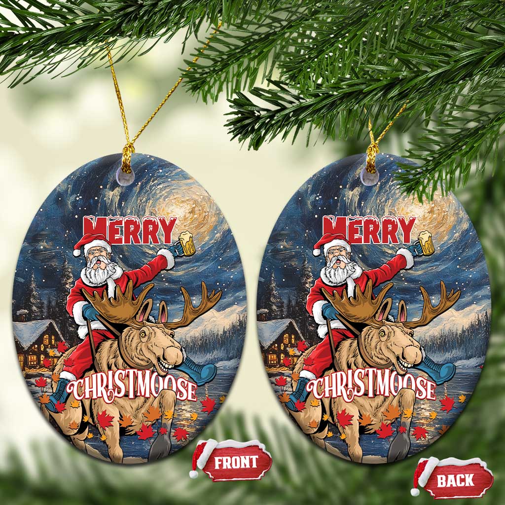 Merry Christmoose Ceramic Ornament Santa Claus Riding Moose Starry Night - Wonder Print Shop