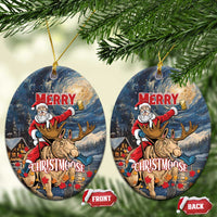 Merry Christmoose Ceramic Ornament Santa Claus Riding Moose Starry Night - Wonder Print Shop