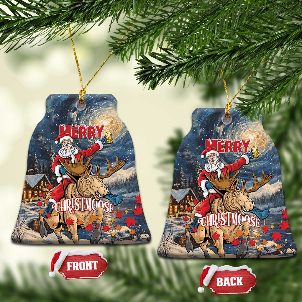 Merry Christmoose Ceramic Ornament Santa Claus Riding Moose Starry Night - Wonder Print Shop