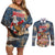 Personalized Merry Christmoose Couples Matching Off Shoulder Short Dress and Long Sleeve Button Shirt Santa Claus Riding Moose Starry Night - Wonder Print Shop
