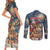 Personalized Merry Christmoose Couples Matching Short Sleeve Bodycon Dress and Long Sleeve Button Shirt Santa Claus Riding Moose Starry Night - Wonder Print Shop