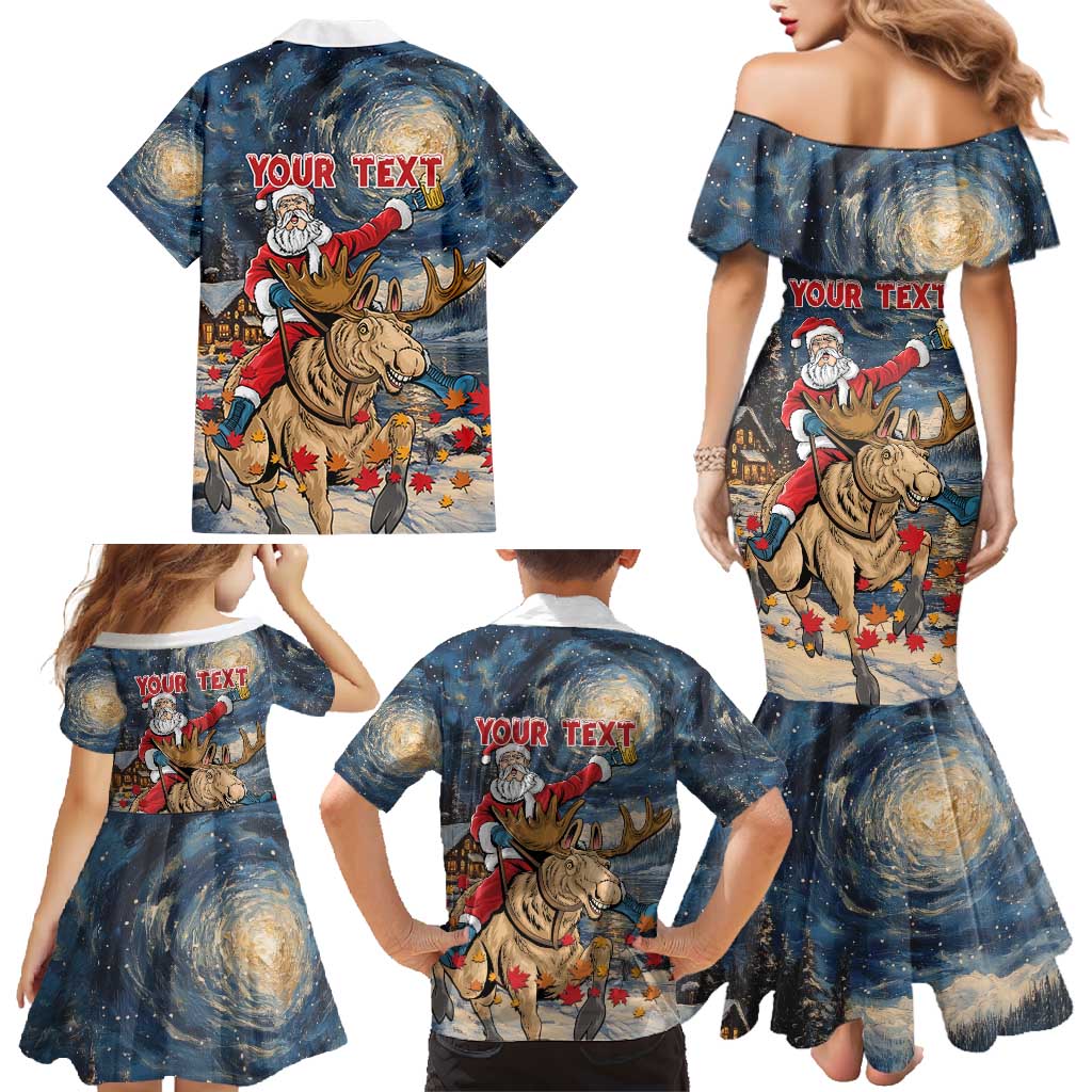 Personalized Merry Christmoose Family Matching Mermaid Dress and Hawaiian Shirt Santa Claus Riding Moose Starry Night - Wonder Print Shop
