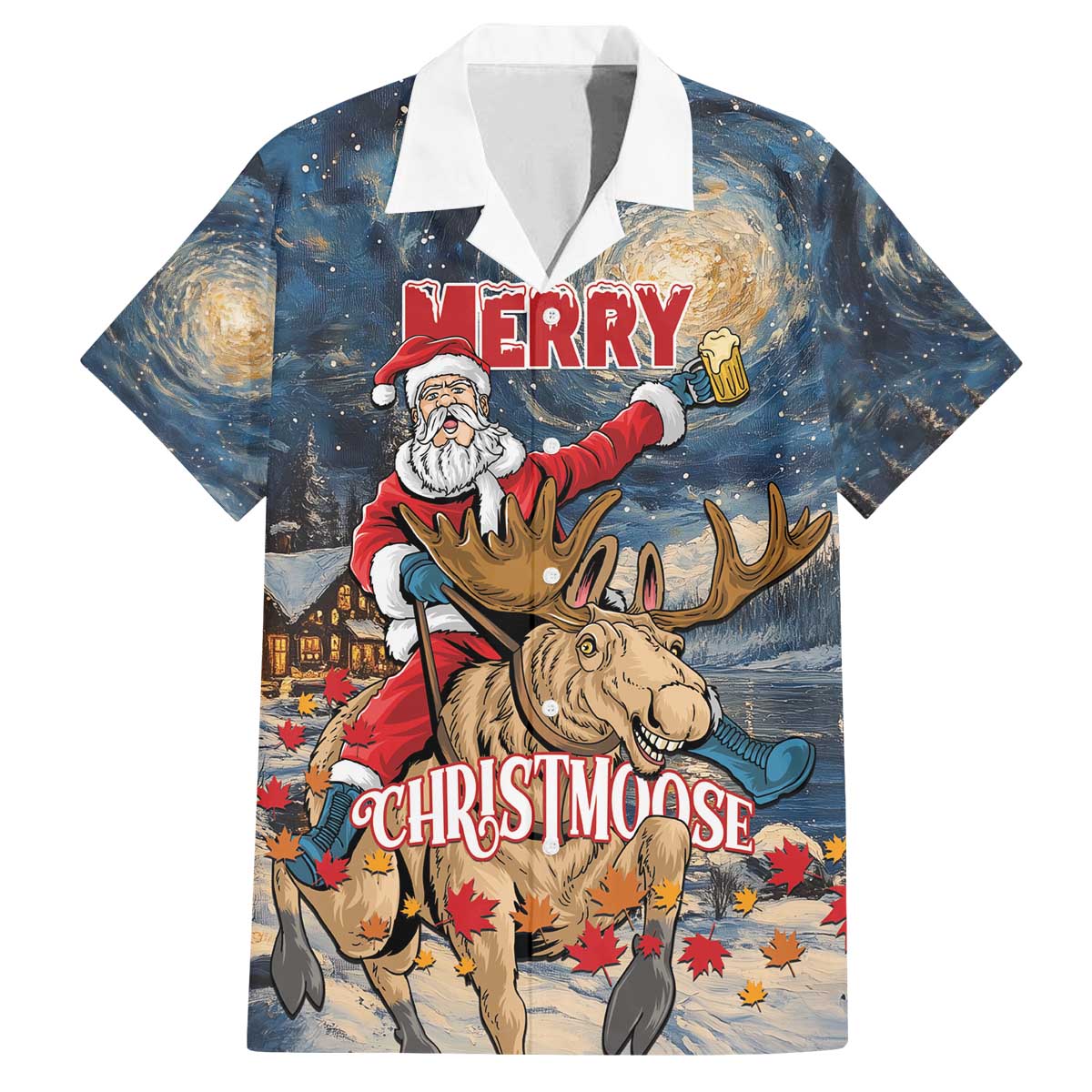 Personalized Merry Christmoose Family Matching Off The Shoulder Long Sleeve Dress and Hawaiian Shirt Santa Claus Riding Moose Starry Night - Wonder Print Shop