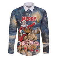 Personalized Merry Christmoose Family Matching Off The Shoulder Long Sleeve Dress and Hawaiian Shirt Santa Claus Riding Moose Starry Night - Wonder Print Shop