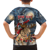 Personalized Merry Christmoose Family Matching Off Shoulder Maxi Dress and Hawaiian Shirt Santa Claus Riding Moose Starry Night - Wonder Print Shop