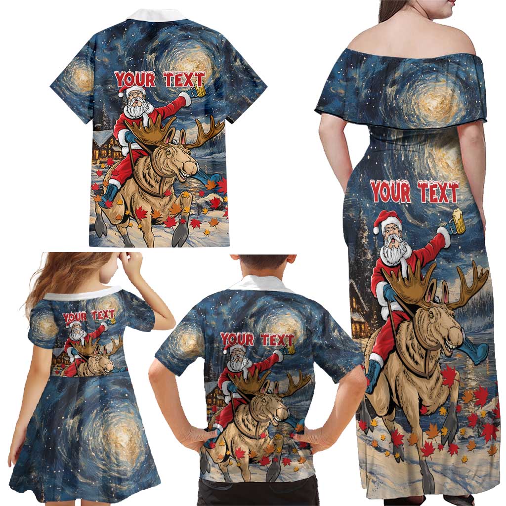 Personalized Merry Christmoose Family Matching Off Shoulder Maxi Dress and Hawaiian Shirt Santa Claus Riding Moose Starry Night - Wonder Print Shop