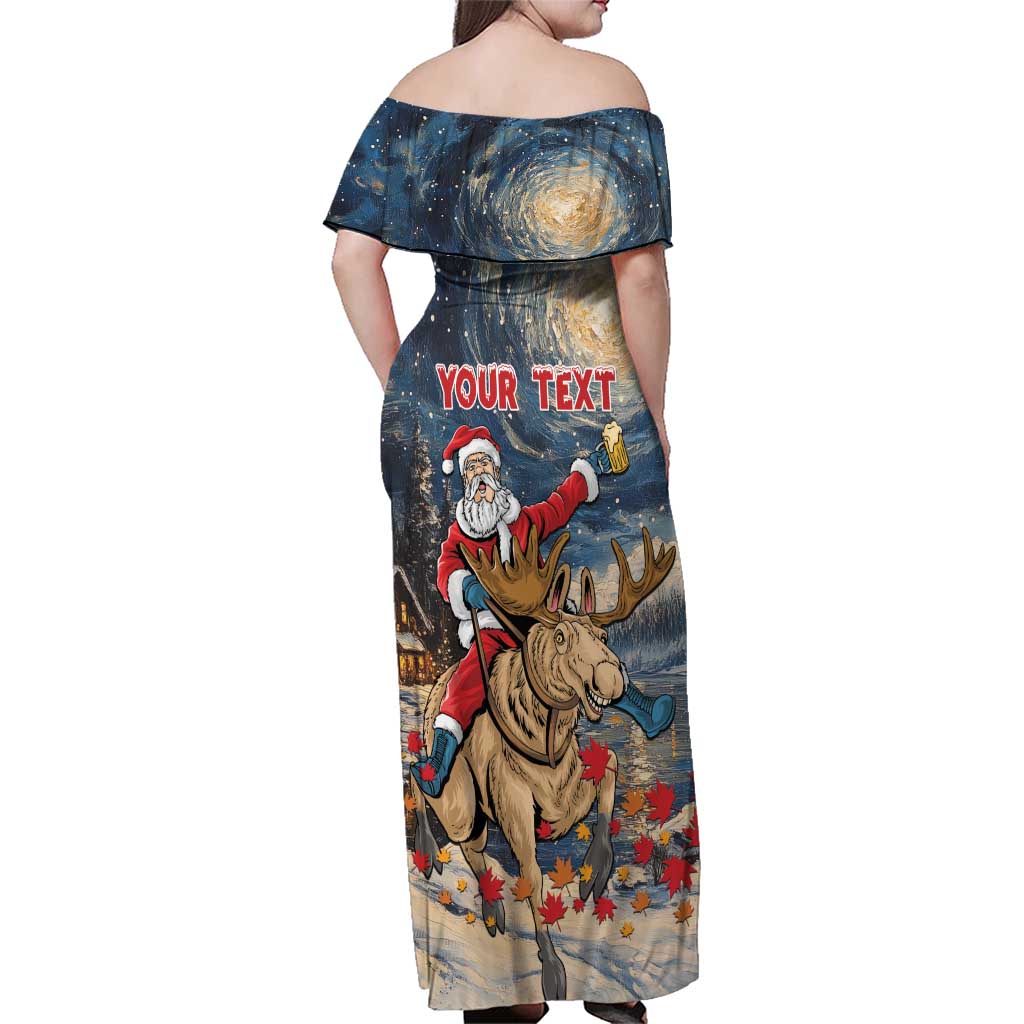 Personalized Merry Christmoose Family Matching Off Shoulder Maxi Dress and Hawaiian Shirt Santa Claus Riding Moose Starry Night - Wonder Print Shop