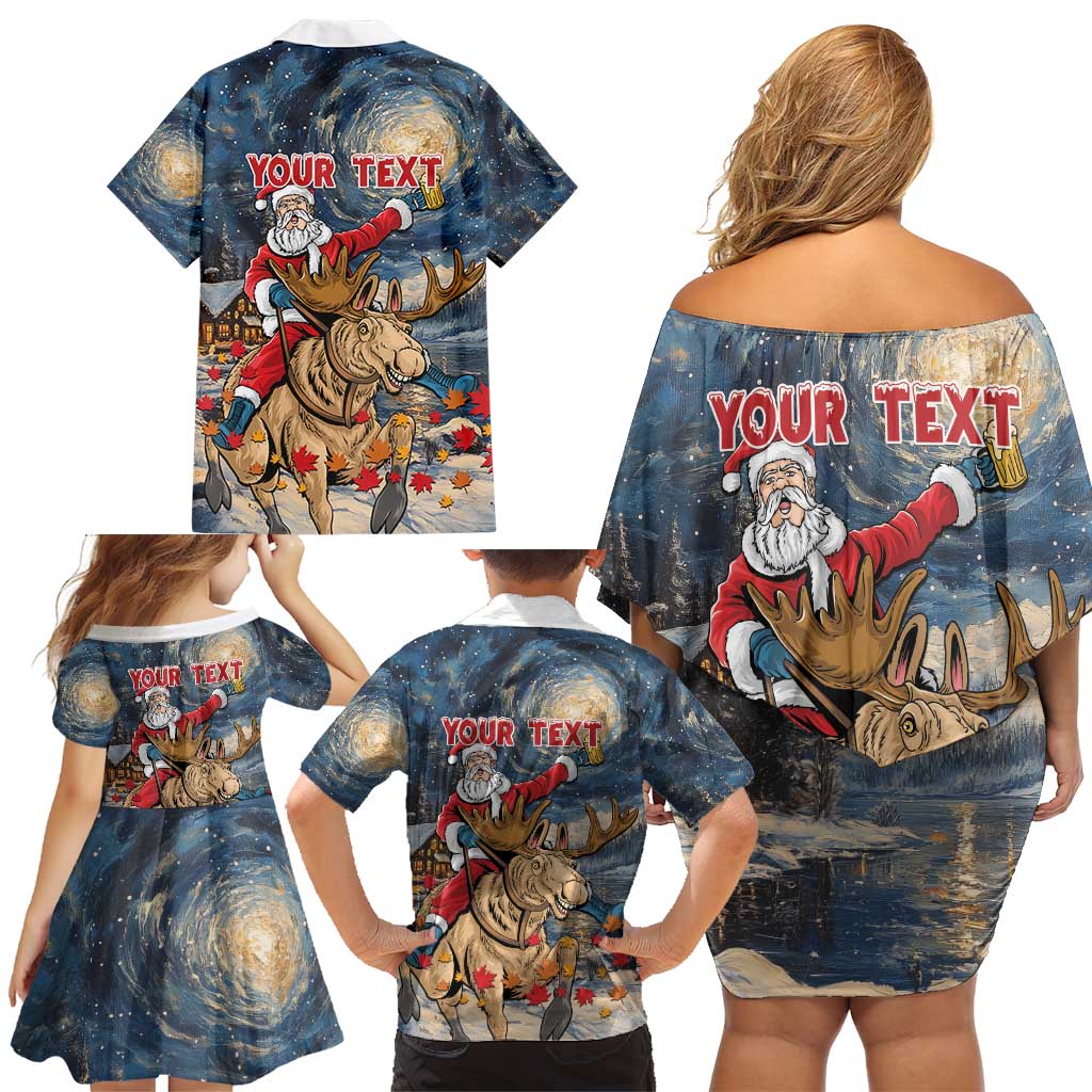 Personalized Merry Christmoose Family Matching Off Shoulder Short Dress and Hawaiian Shirt Santa Claus Riding Moose Starry Night - Wonder Print Shop