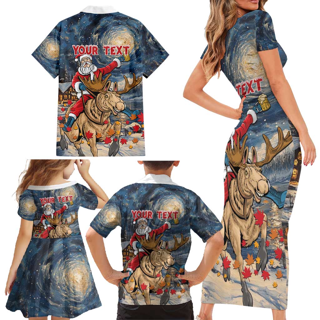 Personalized Merry Christmoose Family Matching Short Sleeve Bodycon Dress and Hawaiian Shirt Santa Claus Riding Moose Starry Night - Wonder Print Shop