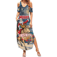Personalized Merry Christmoose Family Matching Summer Maxi Dress and Hawaiian Shirt Santa Claus Riding Moose Starry Night - Wonder Print Shop