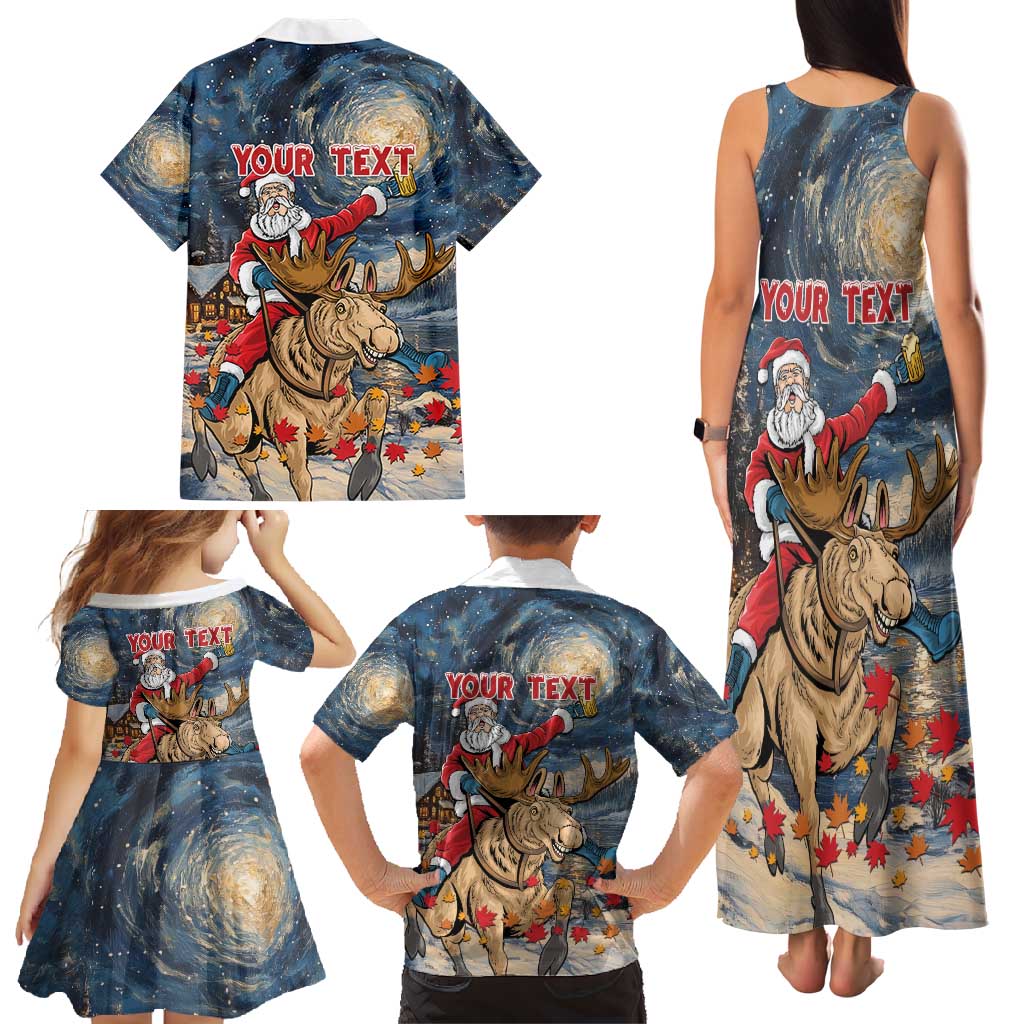 Personalized Merry Christmoose Family Matching Tank Maxi Dress and Hawaiian Shirt Santa Claus Riding Moose Starry Night - Wonder Print Shop
