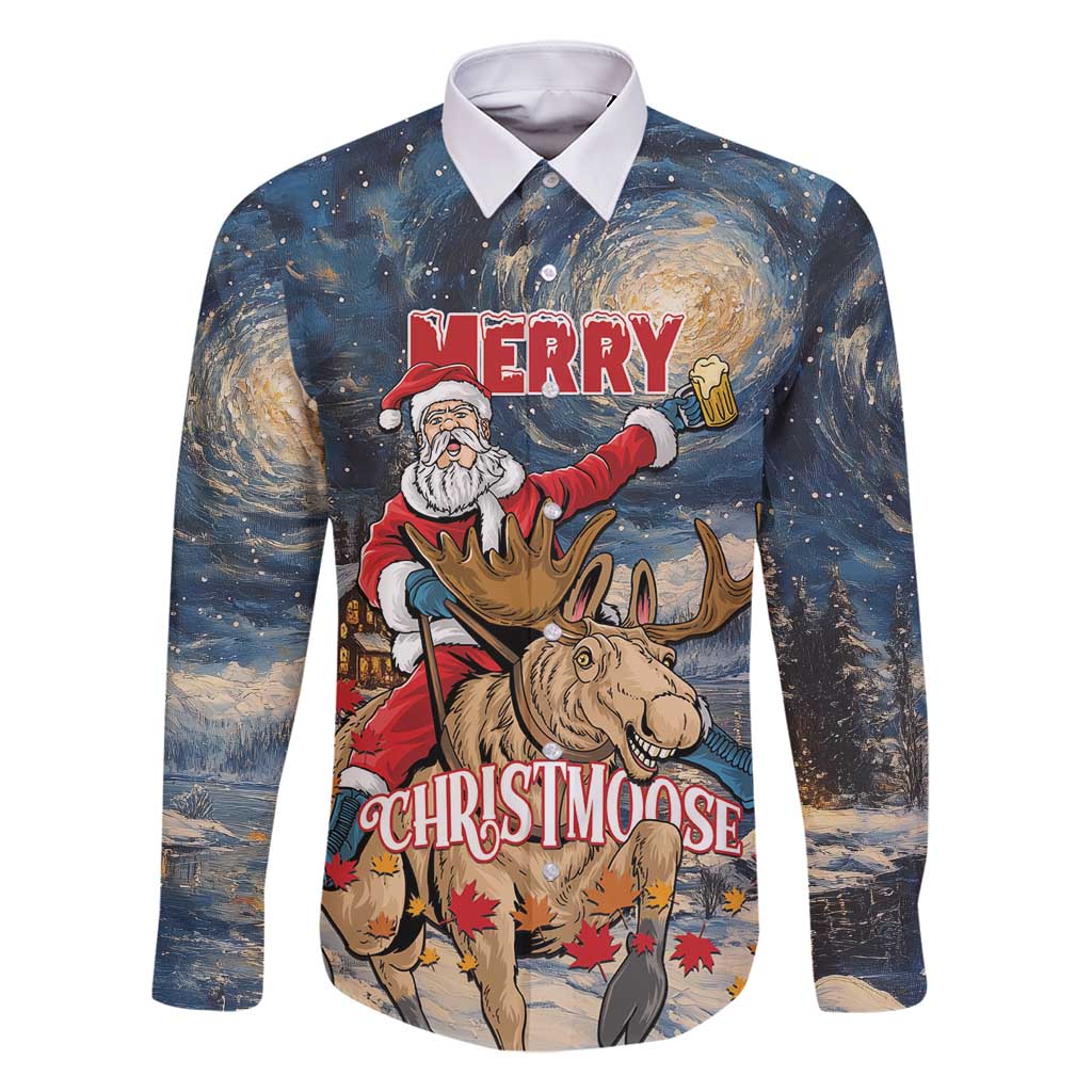 Personalized Merry Christmoose Family Matching Tank Maxi Dress and Hawaiian Shirt Santa Claus Riding Moose Starry Night - Wonder Print Shop