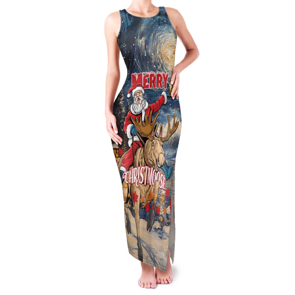Personalized Merry Christmoose Family Matching Tank Maxi Dress and Hawaiian Shirt Santa Claus Riding Moose Starry Night - Wonder Print Shop