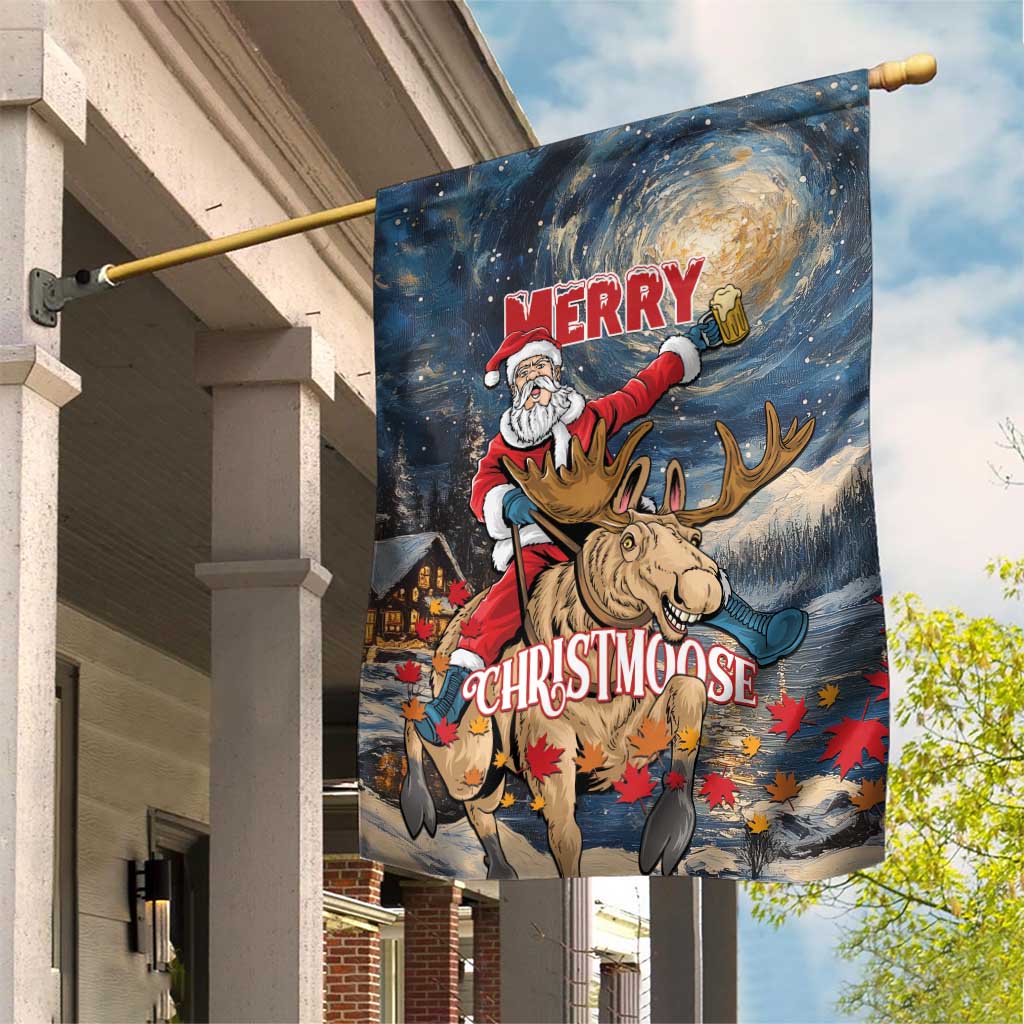 Merry Christmoose Garden Flag Santa Claus Riding Moose Starry Night - Wonder Print Shop
