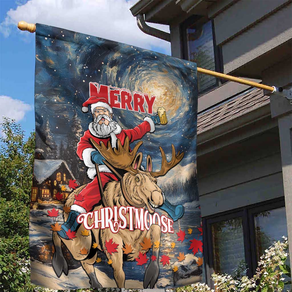 Merry Christmoose Garden Flag Santa Claus Riding Moose Starry Night - Wonder Print Shop