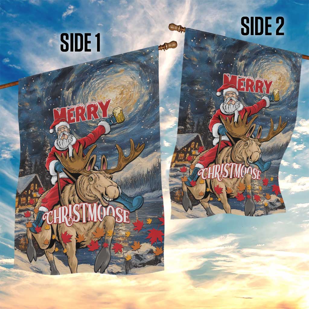 Merry Christmoose Garden Flag Santa Claus Riding Moose Starry Night - Wonder Print Shop