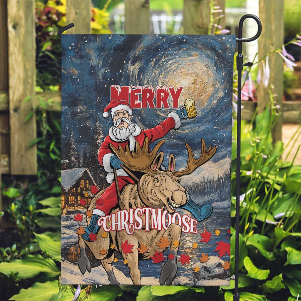 Merry Christmoose Garden Flag Santa Claus Riding Moose Starry Night - Wonder Print Shop
