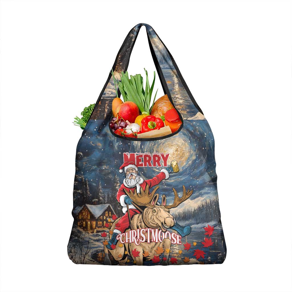 Merry Christmoose Grocery Bag Santa Claus Riding Moose Starry Night