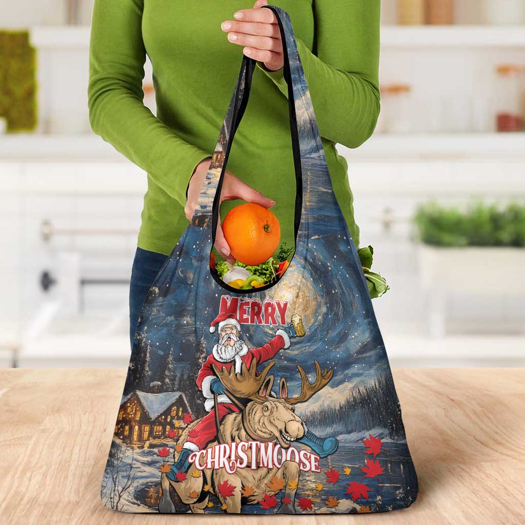Merry Christmoose Grocery Bag Santa Claus Riding Moose Starry Night