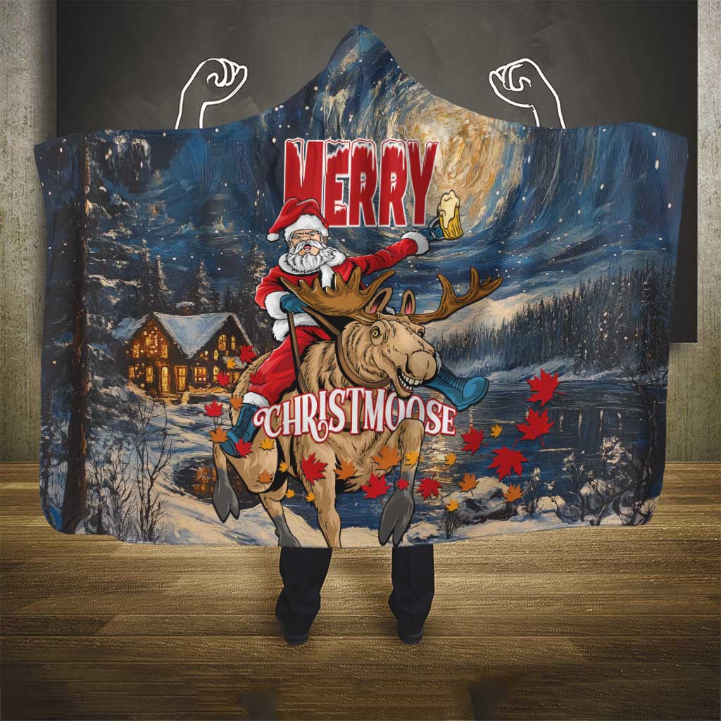 Merry Christmoose Hooded Blanket Santa Claus Riding Moose Starry Night