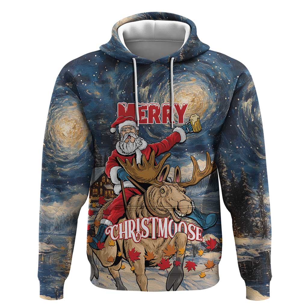 Personalized Merry Christmoose Hoodie Santa Claus Riding Moose Starry Night - Wonder Print Shop