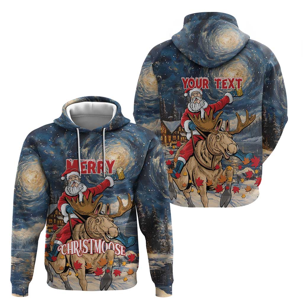 Personalized Merry Christmoose Hoodie Santa Claus Riding Moose Starry Night - Wonder Print Shop