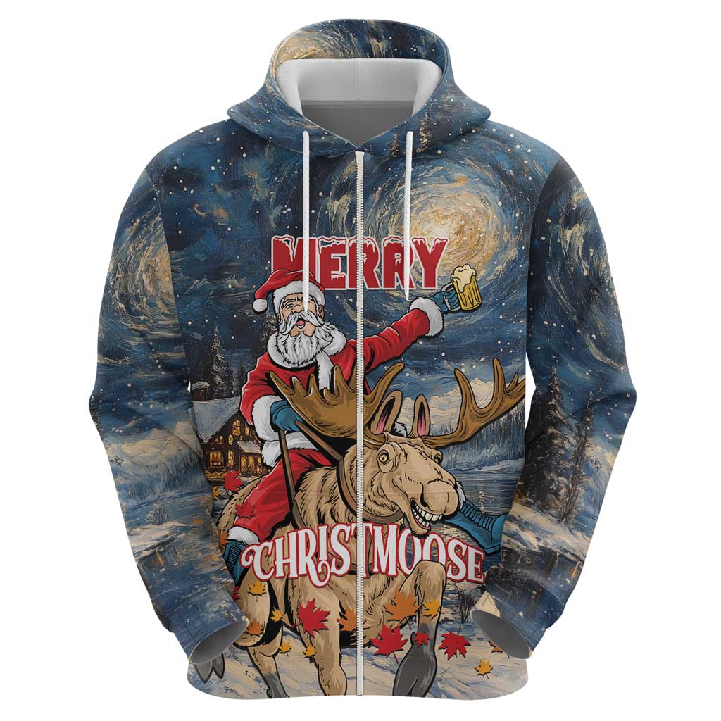 Personalized Merry Christmoose Hoodie Santa Claus Riding Moose Starry Night - Wonder Print Shop
