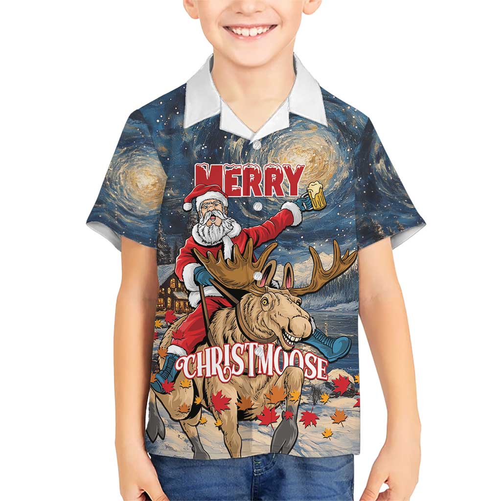 Personalized Merry Christmoose Kid Hawaiian Shirt Santa Claus Riding Moose Starry Night - Wonder Print Shop