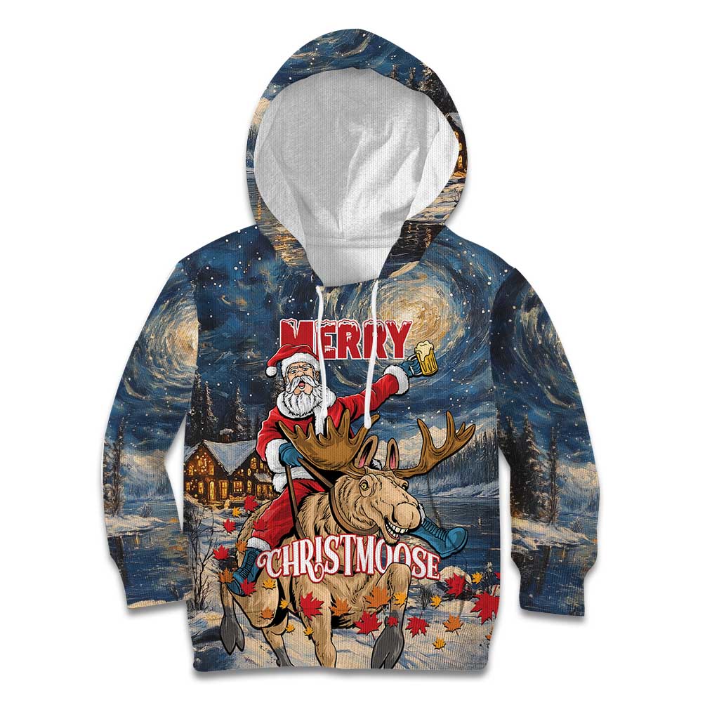 Personalized Merry Christmoose Kid Hoodie Santa Claus Riding Moose Starry Night - Wonder Print Shop