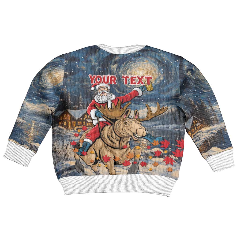 Merry Christmoose Kid Ugly Christmas Sweater Santa Claus Riding Moose Starry Night - Wonder Print Shop